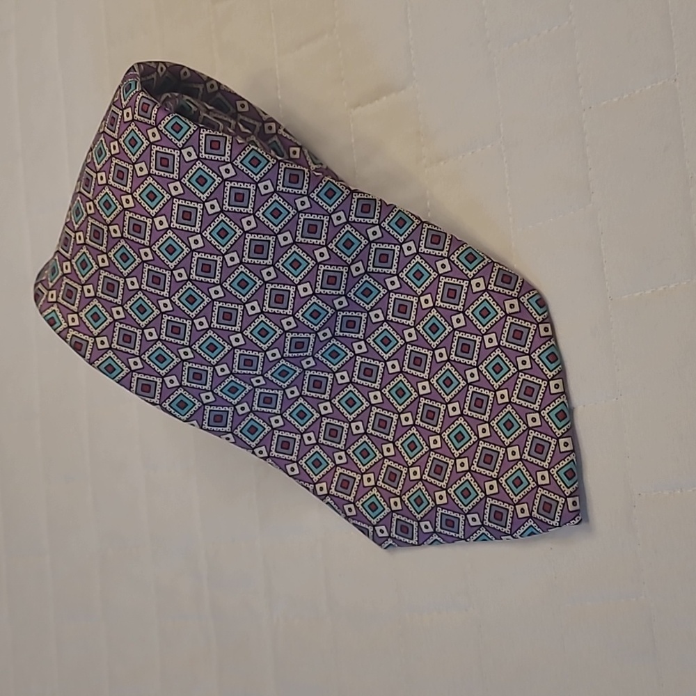 Strathmore Mens Lavender Print Silk Retro Necktie, Silk